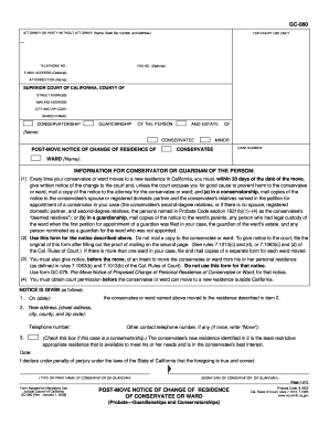 California Post-Move Notice of Change of Residence