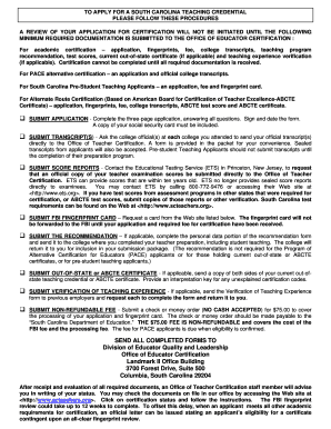 South Carolina Educator Certificate Application