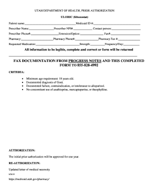 Utah Prior Authorization for Uloric