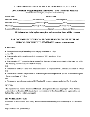 Utah Low Molecular Weight Heparin Prior Authorization Request