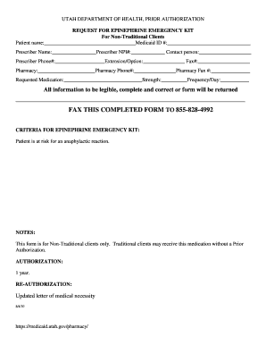 Utah Epinephrine Emergency Kit Prior Authorization
