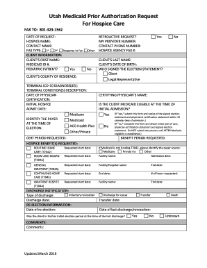 Utah Medicaid Prior Authorization Request for Hospice Care