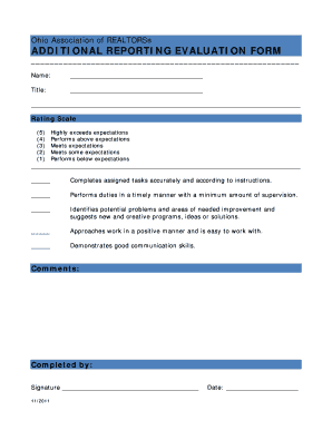 Ohio Realtors Additional Reporting Evaluation Form
