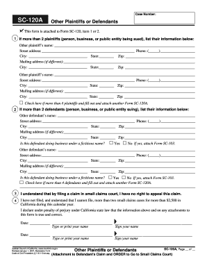California Small Claims Court Additional Plaintiffs or Defendants Form