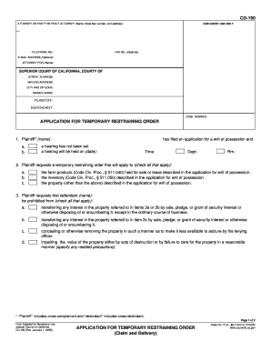 California Temporary Restraining Order Application