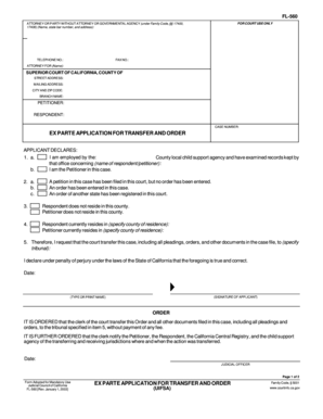 Ex Parte Application for Transfer and Order (UIFSA)