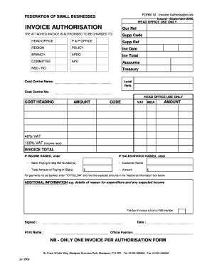 FSB Invoice Authorisation Form