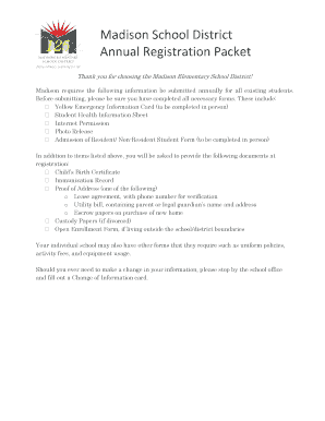 Madison School District Annual Registration Packet