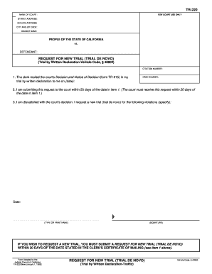 Request for New Trial (Trial De Novo) Form TR-220