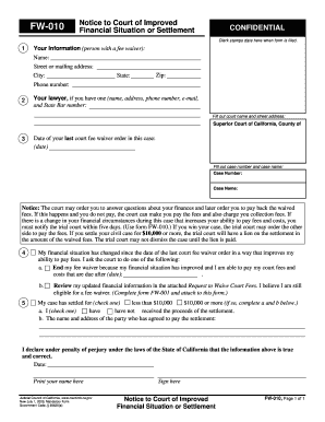 Notice to Court of Improved Financial Situation or Settlement