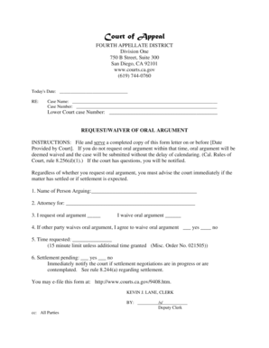 Court of Appeal Request/Waiver of Oral Argument