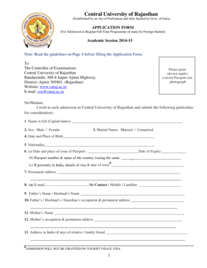 APPLICATION FORM For Admission to Regular Full Time
