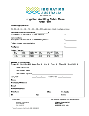 Irrigation Auditing Catch Cans Order Form