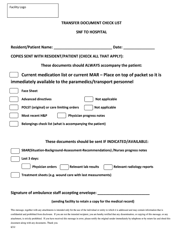 patient transfer form template Preview on Page 1