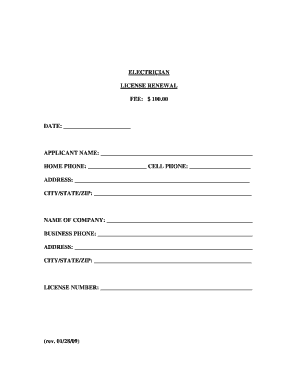 Electrician License Renewal Form
