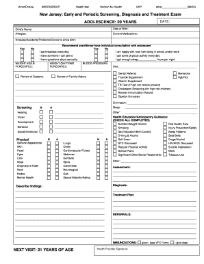 New Jersey Adolescent Health Exam Form