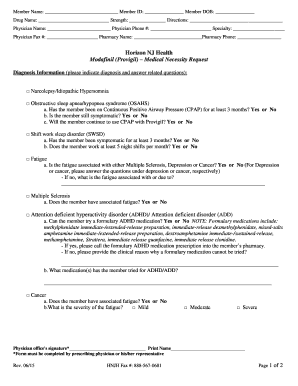 Horizon NJ Health Modafinil Medical Necessity Request