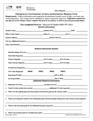 Chiropractic Continuation of Care Authorization Request Form