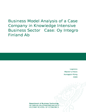 Business Model Analysis of a Case Company in Knowledge Intensive Business Sector Masters thesis Helsinki School of Economics - 2009