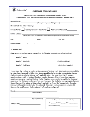 Customer Consent Form for Natural Gas Supplier