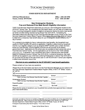 Kindergarten Meal Benefit Eligibility Form