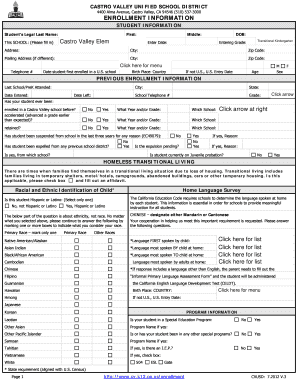Castro Valley Unified School District Student Enrollment Form