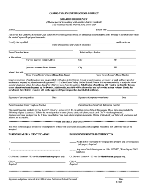 Castro Valley Shared Residency Form
