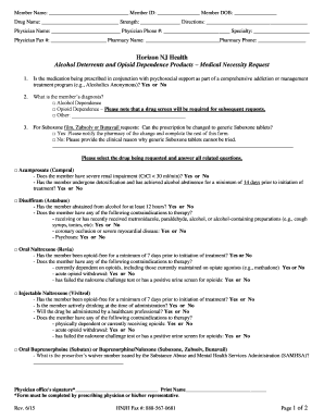 Horizon NJ Health Alcohol and Opioid Dependence Medical Necessity Request