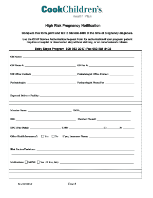 High Risk Pregnancy Notification Form
