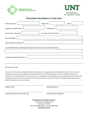 Orientation Permission to Treat Form