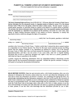 Parental Verification of Student Dependency
