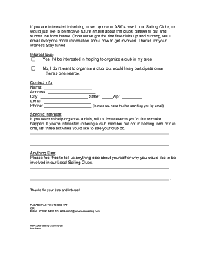 ASA Local Sailing Club Interest Form