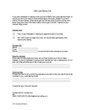 ASA Local Sailing Club Interest Form