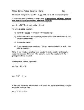 Solving Radical Equations Homework Assignment