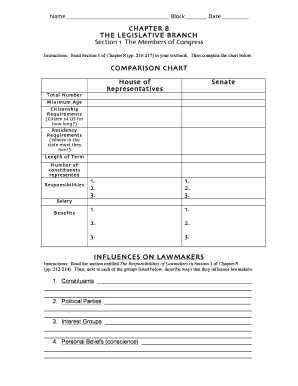 US Government Legislative Branch Worksheet