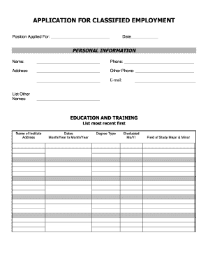 Application for Classified Employment