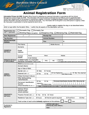 Burdekin Shire Council Animal Registration Form
