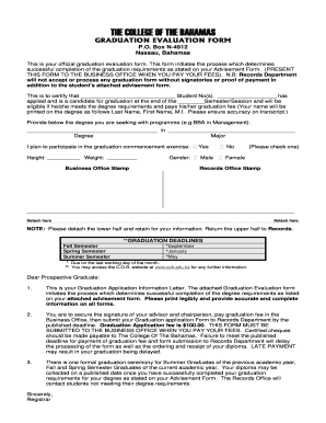 College of The Bahamas Graduation Evaluation Form