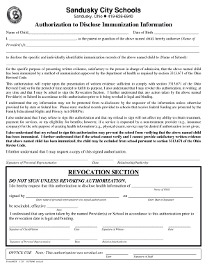 Authorization to Disclose Immunization Information