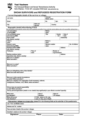 Shoah Survivors and Refugees Registration Form