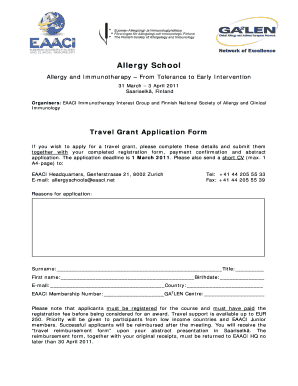Allergy School Travel Grant Application Form