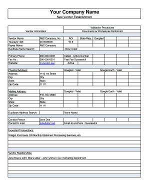 Vendor Information Validation Form