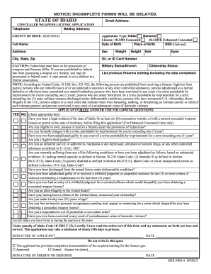 Idaho Concealed Weapons License Application