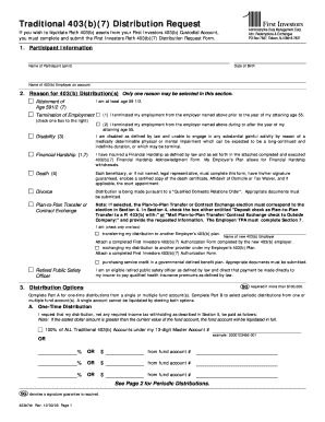 First Investors 403(b)(7) Distribution Request Form