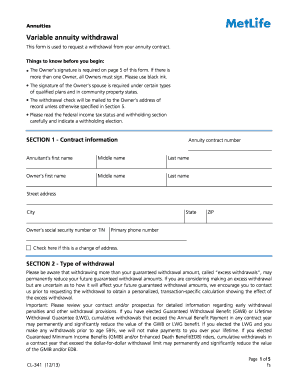 Variable Annuity Withdrawal Form