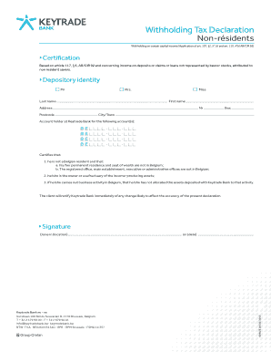 Belgium Non-Resident Withholding Tax Declaration