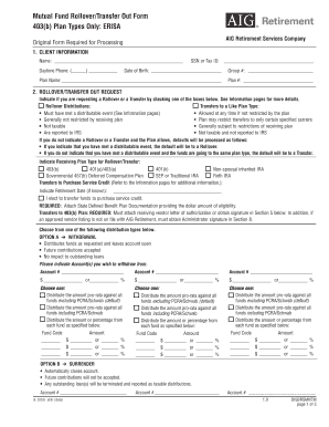 Mutual Fund Rollover/Transfer Out Form