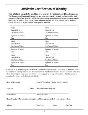 MaineCare Child Identity Affidavit