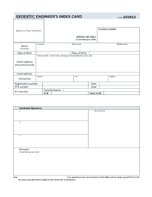 Geodetic Engineer's Index Card Form