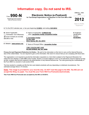 Form 990-N Electronic Notice